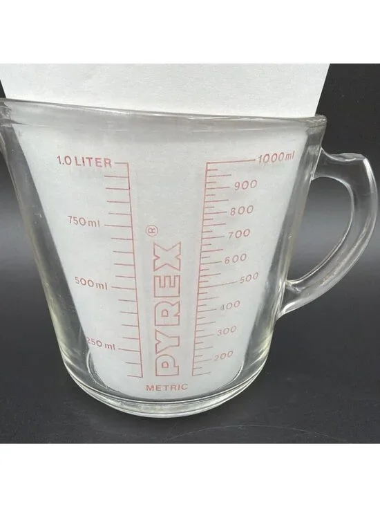 Vintage Pyrex Clear Glass 1 Quart Measuring Cup 532 D Handle Red Lettering - Picture 5 of 12